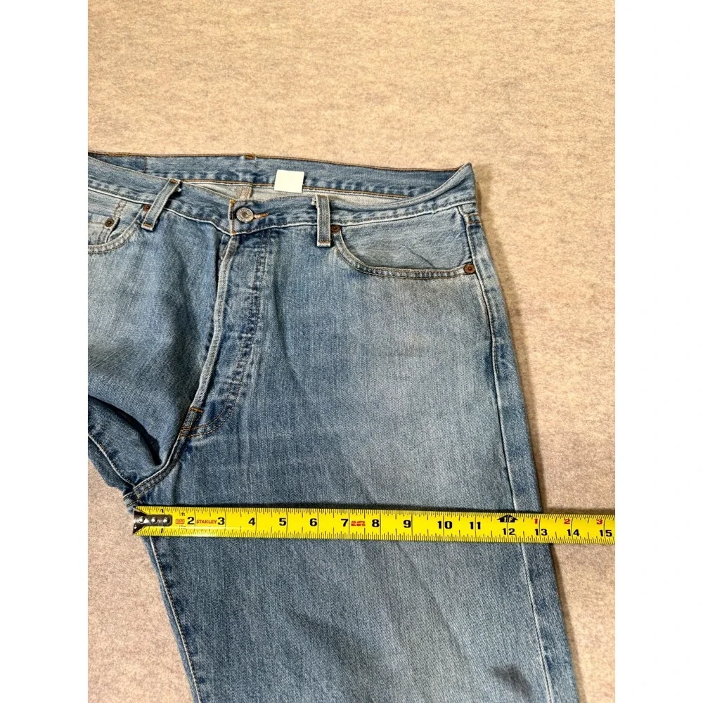 Levis 501 Jeans Mens 36x30 Blue Light Wash Button Fly Straight‎ Leg Distressed